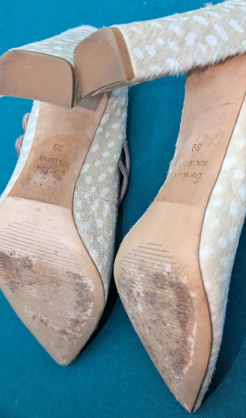 Boden Real Leather Pony Hair Animal Print Strappy Block Heels 39 US 8.5